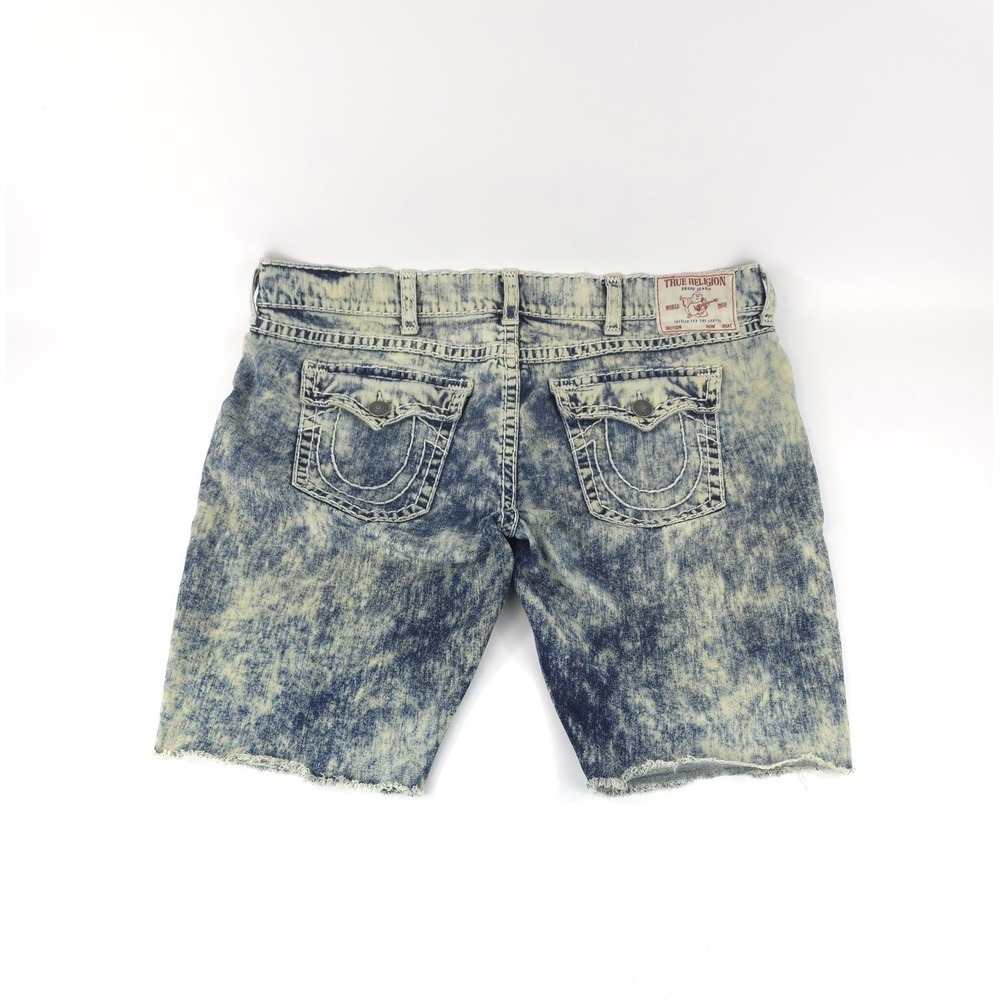 True Religion Ricky Flap Frayed Relaxed Straight Shorts Mens 46 Heavy Wash